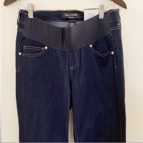 Savi Parker Maternity Jeans Size 29 NEW Dark Blue Wash Low Panel Stretch Waist - Picture 2 of 8